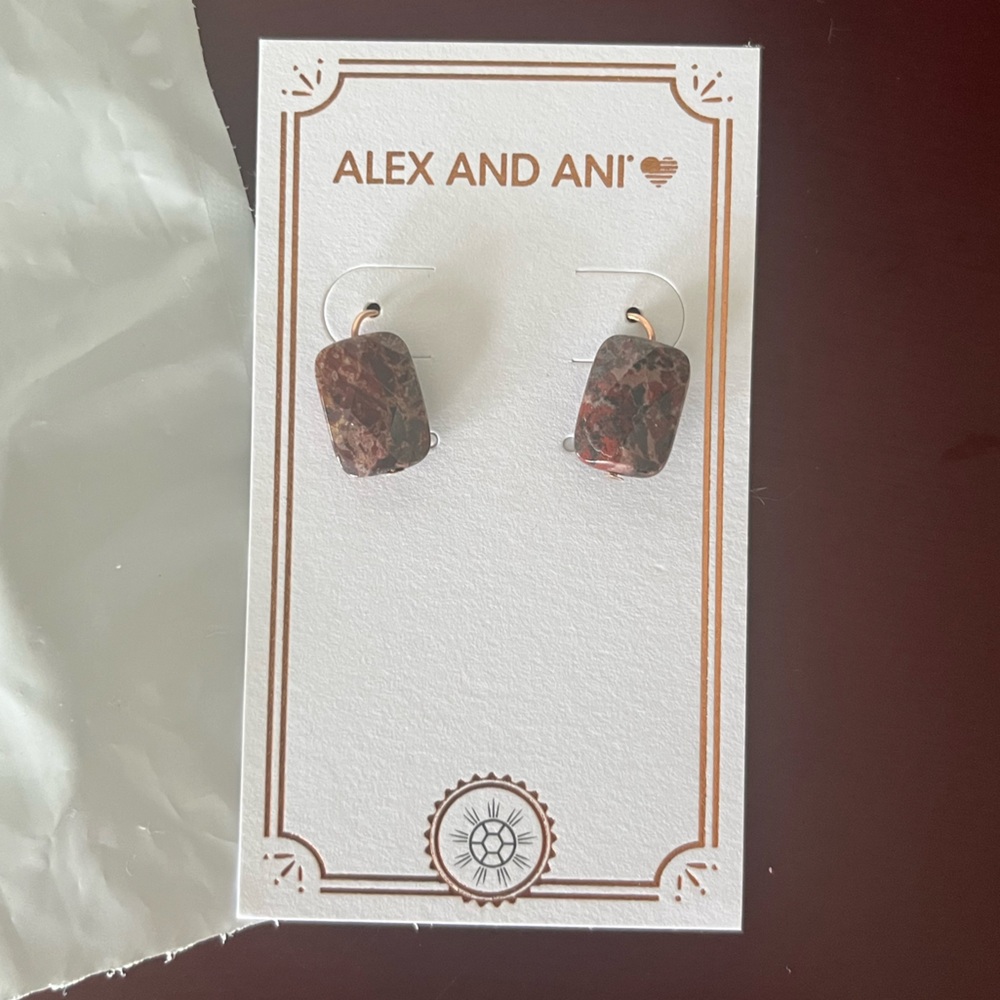 Alex and Ani Rainbow Jasper Gemstone Earrings, Rose Gold Filled